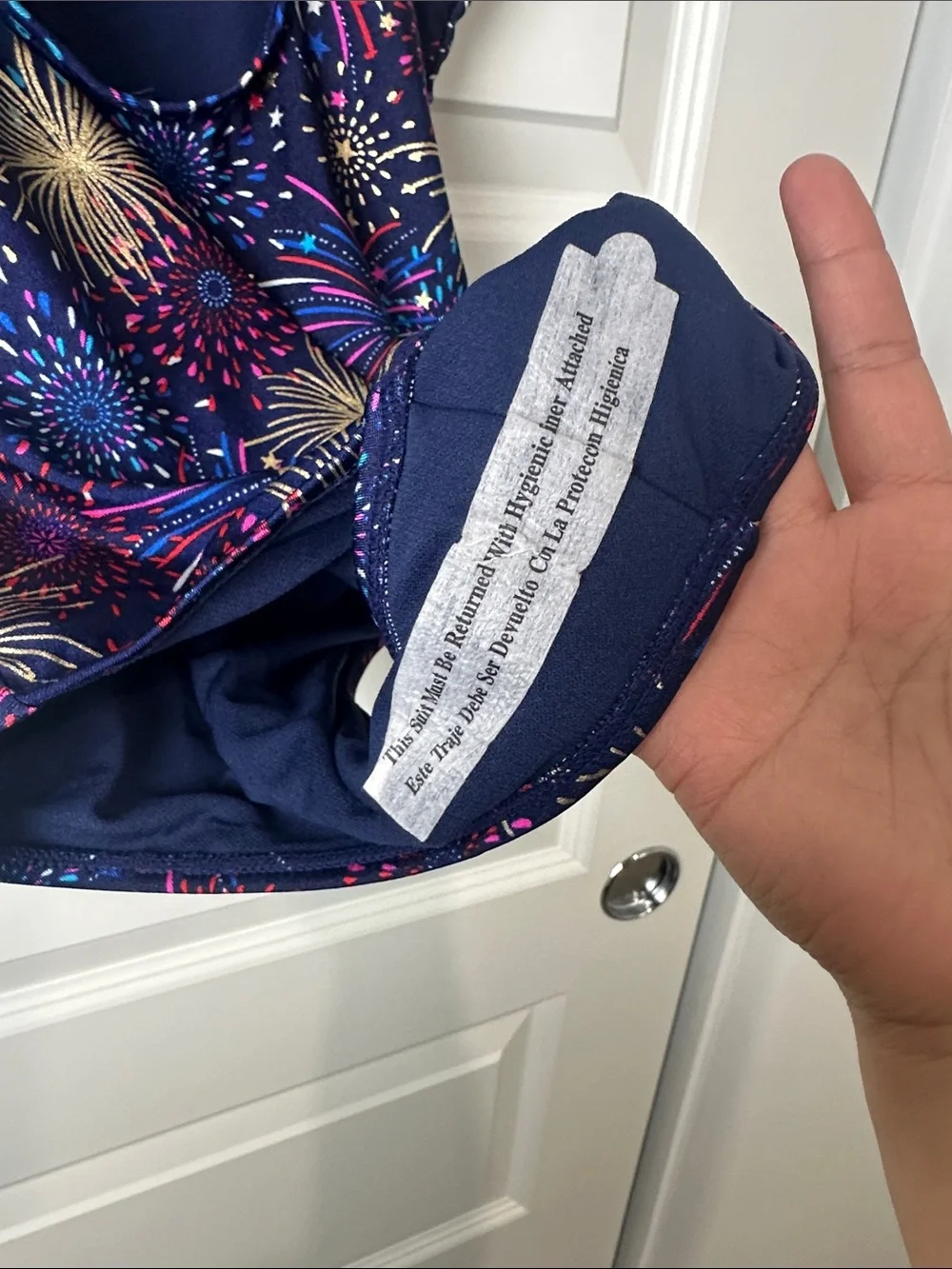 Cat & Jack Girls Fireworks Print One-Piece Swimsuit -Navy Multicolor Ruffle XL